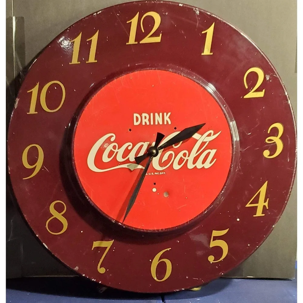Vintage Original Art Deco Drink Coca Cola Clock 1950s Soda Sign 18" - Picture 4 of 6